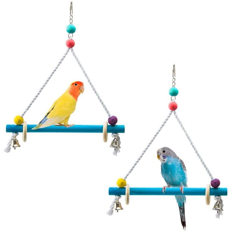 Pack de 3 columpios para loros y pollos, soporte de jaula para pájaros, percha, un lado, espejo con pájaro, juguetes con anillos para morder