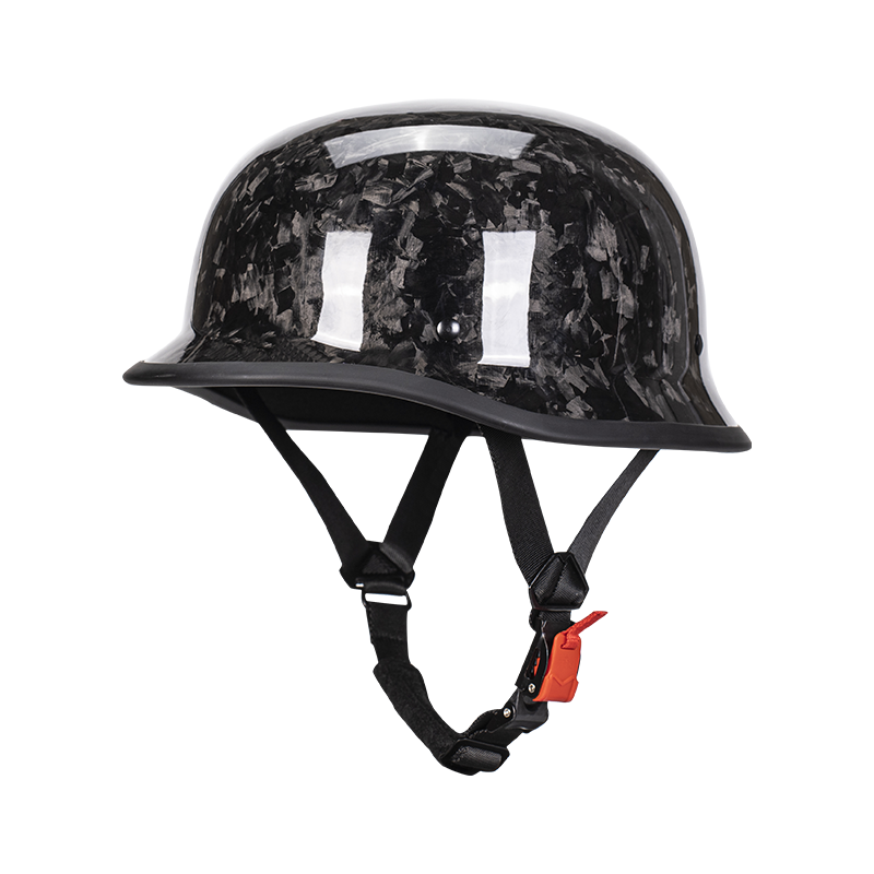 Gesmede koolstofvezel duitse soldatenhelm vintage cruise halfhelm heren motorhelm motorpedaal lichtgewicht: Bruin / Xl