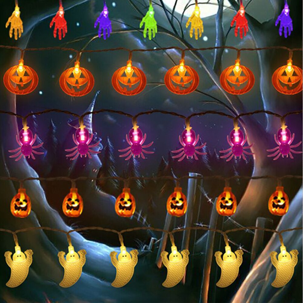 Halloween Lights String 10/20 LED Pumpkin Spider Bat Skull Light Battery Operated for Indoor Outdoor Party Decorations