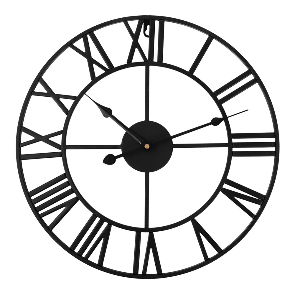 Retro Roman Numeral Wall Clock Crafts Ornaments Iron Black 40cm Retro Large Living Room Office Art Wall Home Decorative: Default Title
