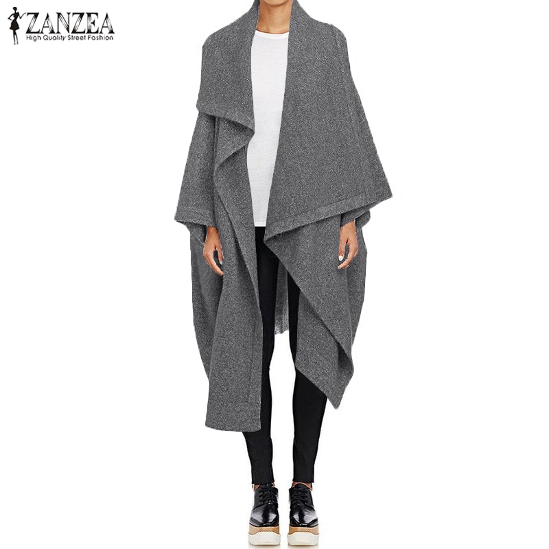 ZANZEA décontracté longue Trench femmes manteaux automne revers cou Cardigan vestes femme laine Cape Poncho grande taille hauts