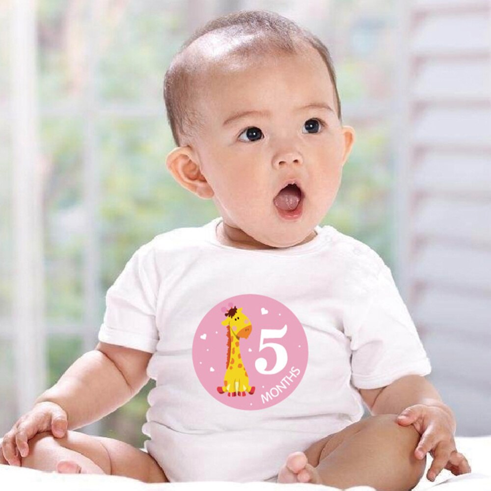 12 Pcs 10x10cm Baby Month Stickers Milestone Self-Adhesive Stickers Anti-Dirty Sticker for Newborn