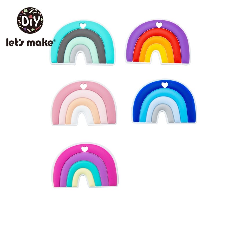 Laten We 10Pcs-Sets Baby Bijtringen Silicone Speelgoed Accessoires Food Grade Gratis Bpa Silicone Rainbow Cartoon Bijtring Baby Producten