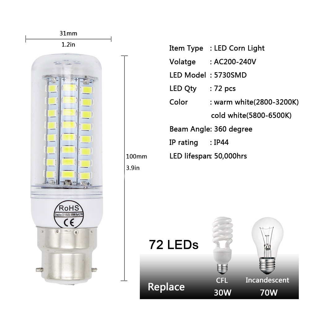 Lampada b22 led-lampen 240v 220v 7W 12W 15W 20W Glühbirne 72x5730 SMD 30W Kalt Warm Weiß Led Scheinwerfer Lampe