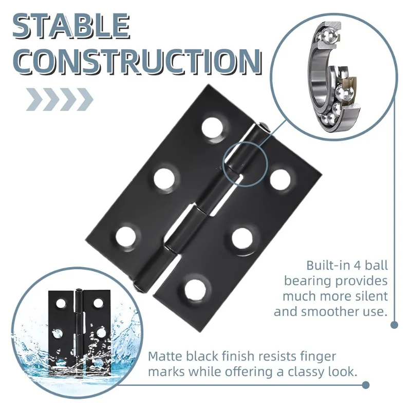 1–10 Stück schwarze Türscharniere, Edelstahl, Möbel-Stoßscharniere, Fenster, Schrank, Schublade, flache Scharniere, 2-Zoll-Türschließer, Hardware-Werkzeug