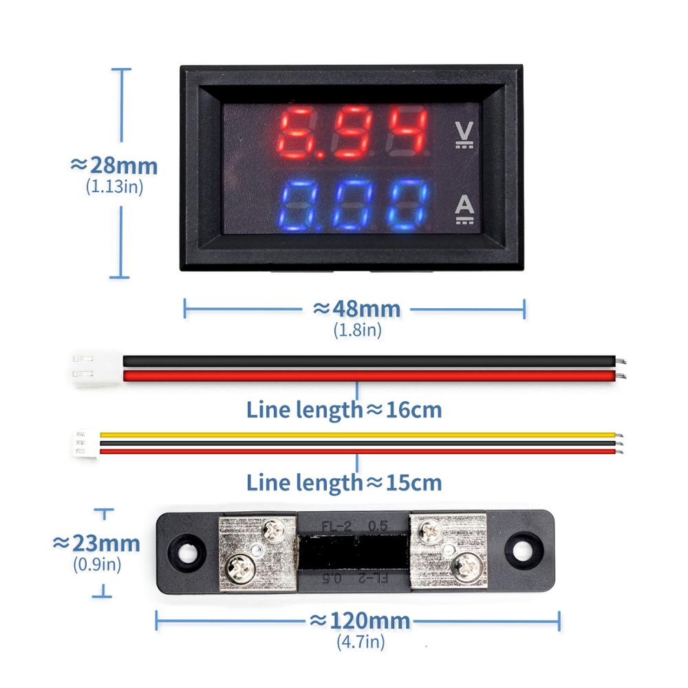 Mini Digitale Voltmeter Ampèremeter DC 100V 10A 50A 100A Panel Amp Volt Voltage Current Meter Tester 0.56 "Blauw red Dual LED Display