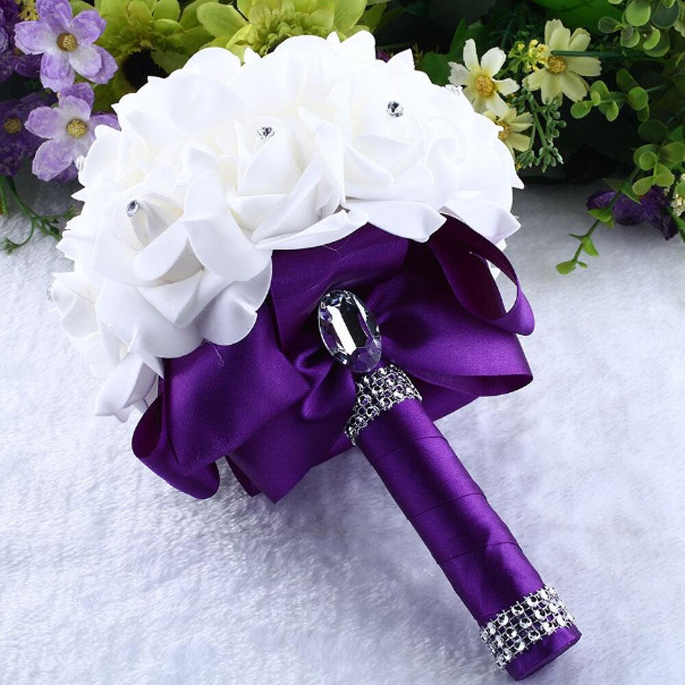 Beautiful White Ivory Bridal Bridesmaid Flower Wedding Bouquet Artificial Flower Rose Bouquet Crystal Bridal Bouquets#4