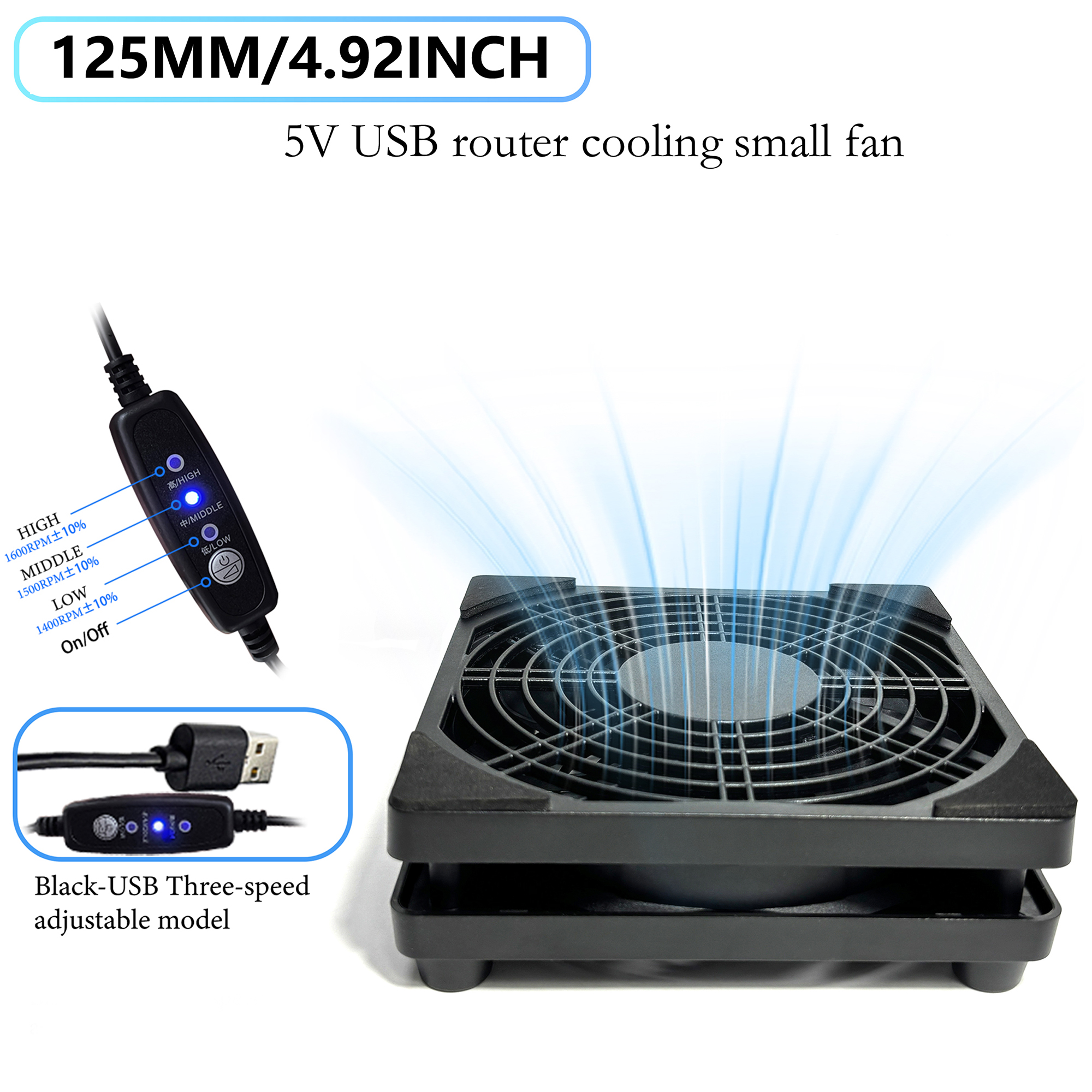 Ventilador de Resfriamento USB de 120mm 4.72 polegadas 5V, Mini Cooler Silencioso para Dispositivos Eletrônicos: Azul