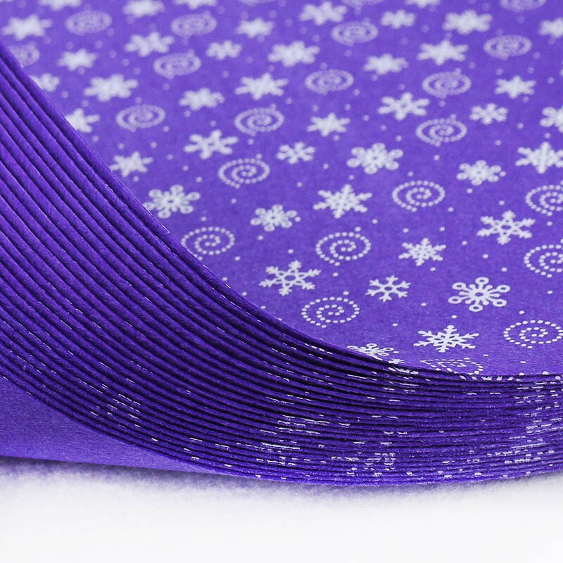 Fieltro morado de Color sólido de 1mm de grosor, 100% de poliéster, copos de nieve impresos, tela de fieltro artesanal, no tejida, suministros de decoración para el hogar