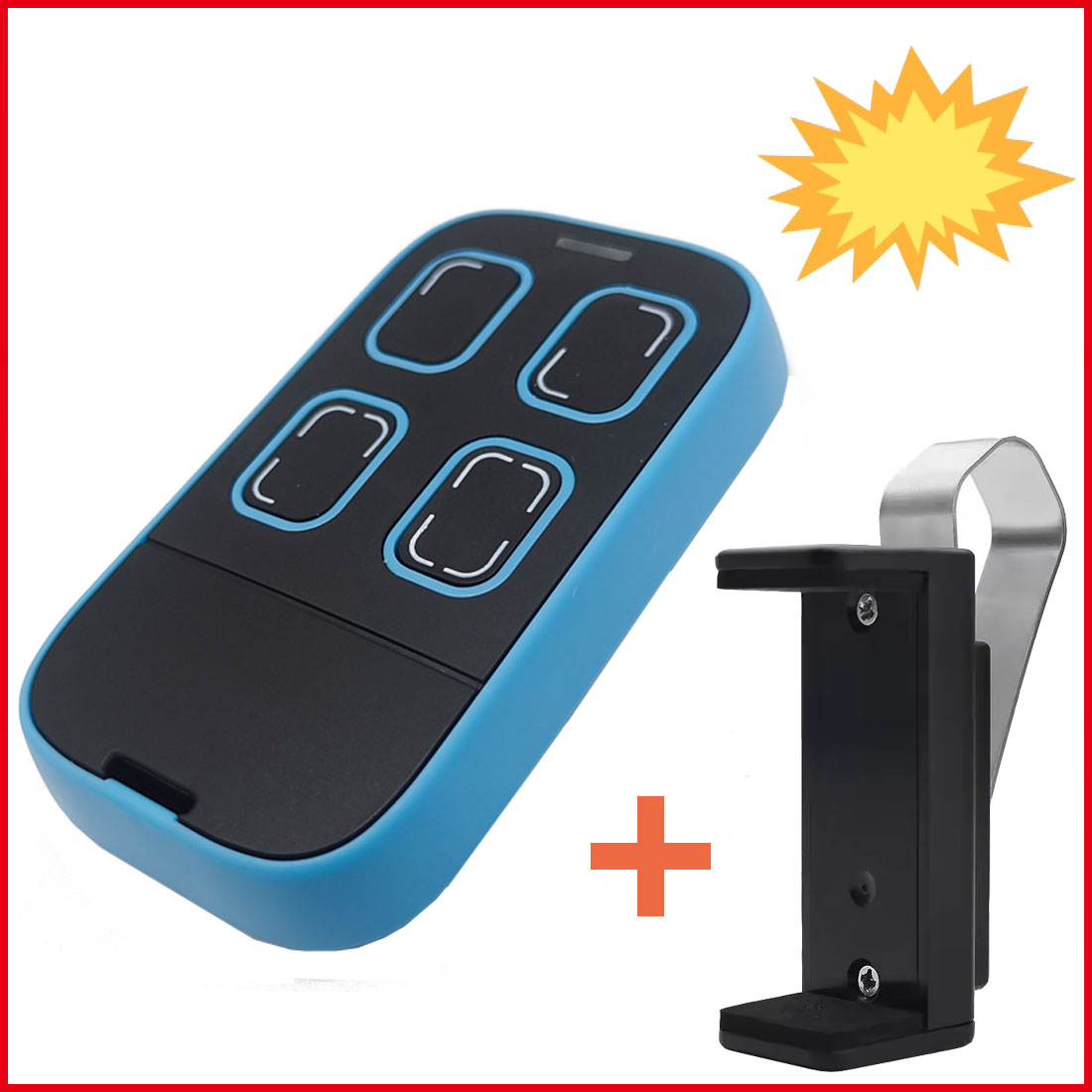 Garage Remote Control Clone Multifrequency 287MHz-868MHz Garage Door Opener Gate Control 4 Buttons Includes Car Sun Visor Clip: Blue