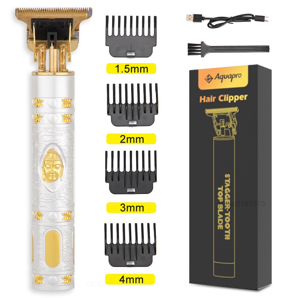 T9 Tondeuse Usb Haar Trimmer Oplaadbare Haar Snijmachine T-Outline Kapper Cordless Trimmer Baard Scheerapparaat Mannen Kapsel: White Budda
