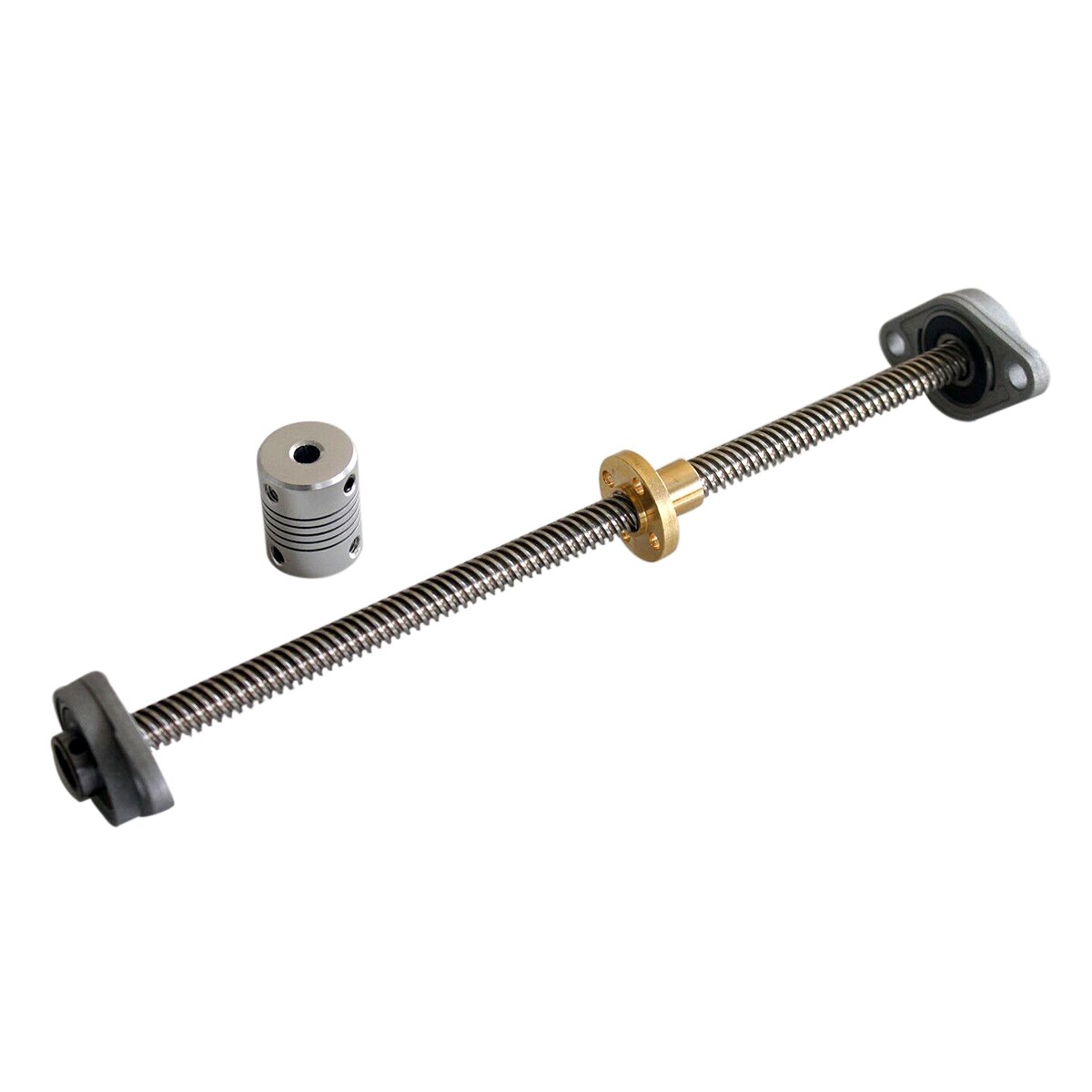 T8 Lead Screw Set 2mm Length 150 250 600 1200 mm & Brass Nut + D19L25 Flexible Shaft Coupling 5*8mm + 2Pcs KFL08 bearing Bracket