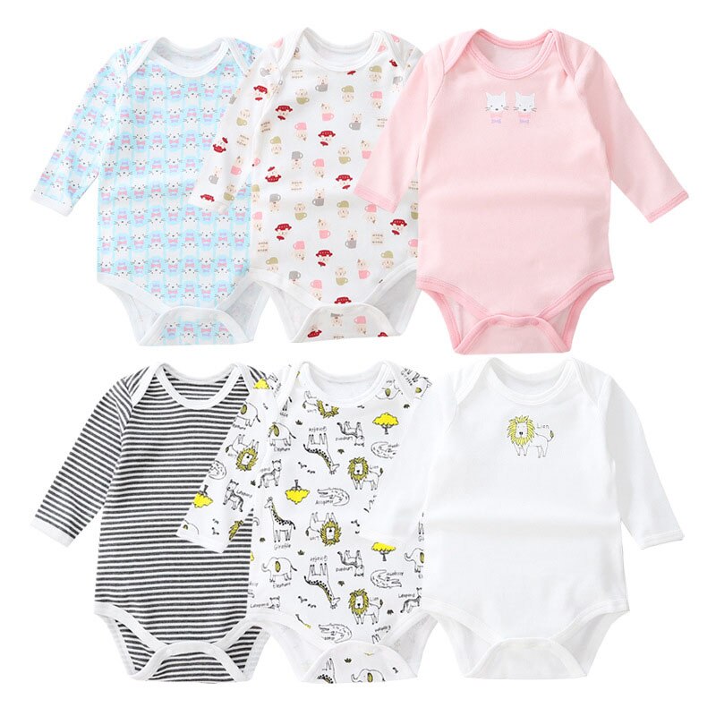 Lot de 3- bodies à manches longues pour bébé, 100%  pièces en coton avec imprimé animal, vêtements pour filles et garçons