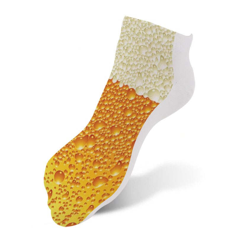Calcetines de algodón con estampado de cerveza para mujer, calcetín informal divertido de tobillo bajo, Harajuku, Unisex, de compresión, transpirables