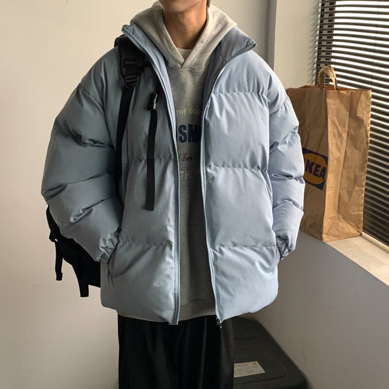 Privathinker winterkleding paar parka's losse dames studenten warme dikke rits jas man casual oversized parka's: Wuaiblauw / S