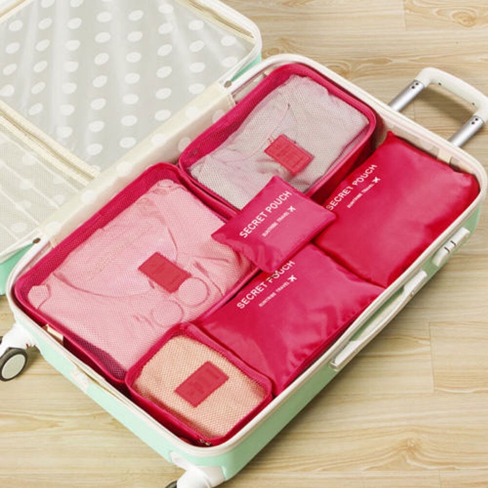 6 stk rejsearrangør taske tøjpose bærbar opbevaringsetui bagage kuffert chic tasker unisex brug rejsetilbehør: Rose