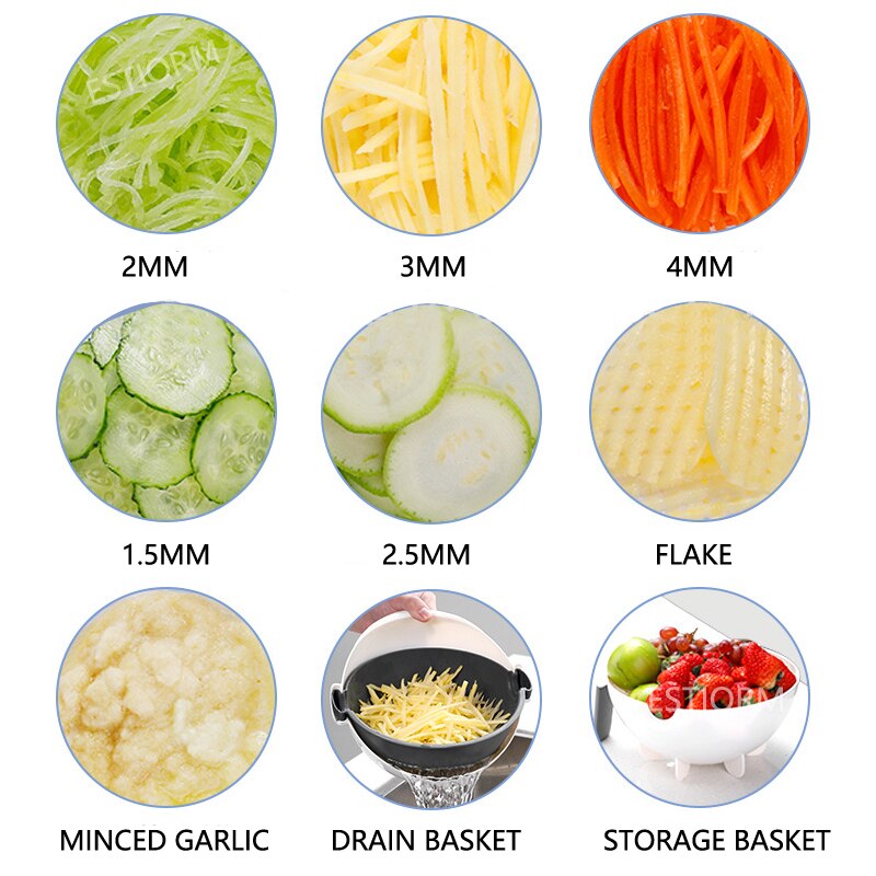 Multifunctional Vegetable Grater,Carrot Cutter,Potato Slicer, Mandoline Slicer with Storage Drain Basket - Grater For Vegetables
