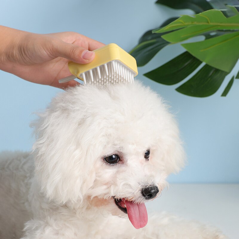 Hond Bad Borstel Kam Siliconen Spa Shampoo Massage Borstel Douche Ontharing Kam Voor Honden Katten Cleaning Grooming Tool: YELLOW