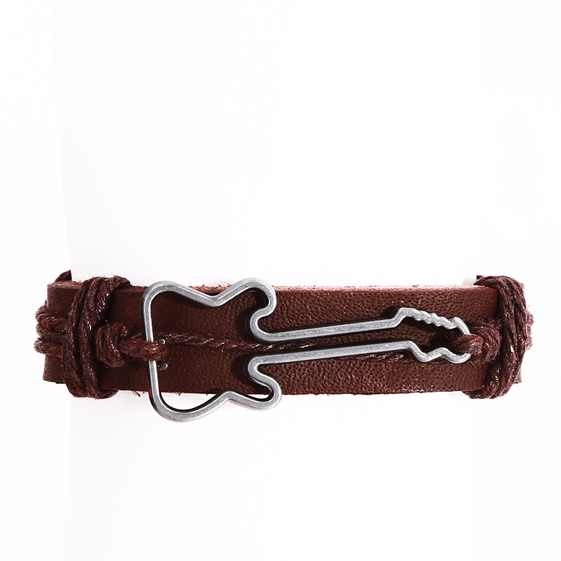 Modieuze Gitaar Vorm Charm Weave Pu Lederen Heren Armbanden Voor Vrouwen Homme Femme Mannelijke Sieraden