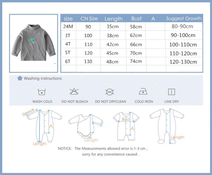 Ropa de niño de otoño-invierno, ropa interior de algodón con cuello alto Dinasour de dibujos animados para niños de 2 a 6 años, ropa interior térmica para niños