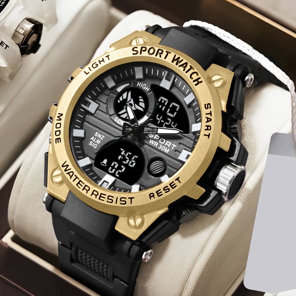 Reloj deportivo juvenil reloj electrónico multifuncional despertador sincronización luz nocturna reloj LED multifuncional para estudiantes: Oro