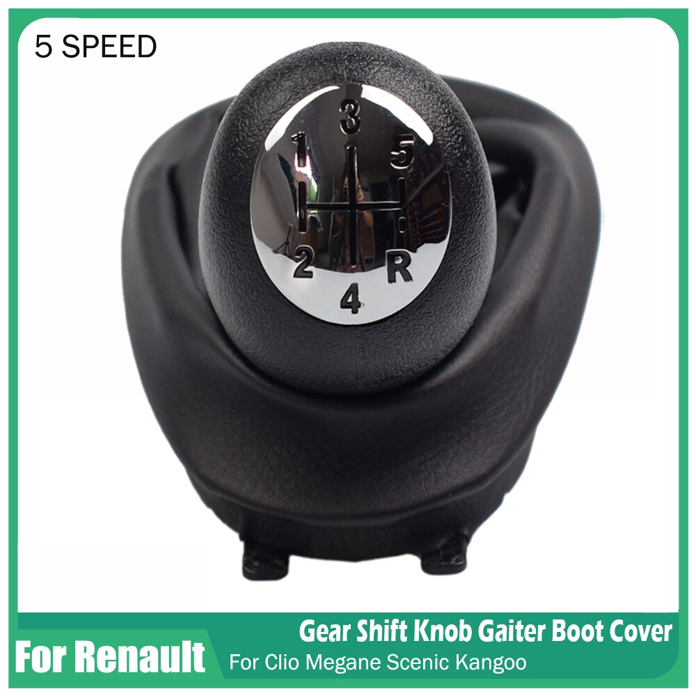 Perilla de palanca de cambios manual de 5 velocidades con cubierta de cuero para Renault Clio 2 Clio 3 Megane 2 Scenic 2 Kangoo