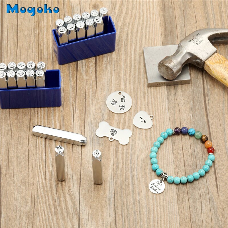 Mogoko 6mm Metal Stamp Punch Tool Aluminium Leather Unique Marking Symbol Punching Stamps Tools Craft for Stamping 12 Patterns