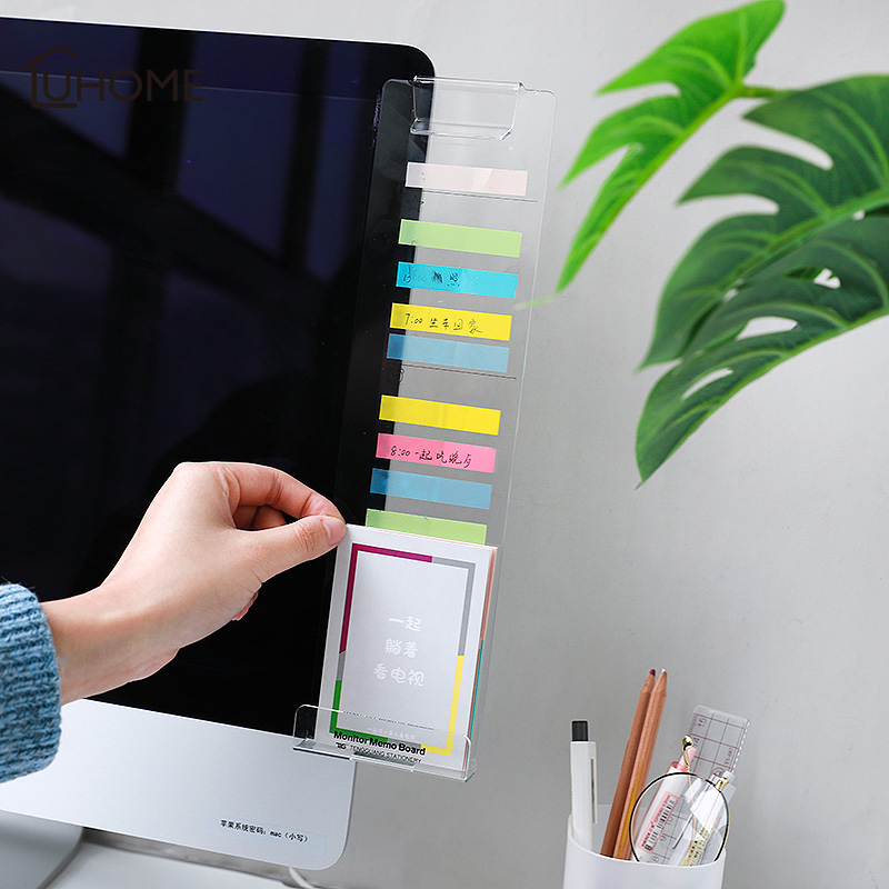 Acrylic Monitor Message Memo Board for Sticky Notes Transparent Name Card Phone Holder Desktop Storage Rack