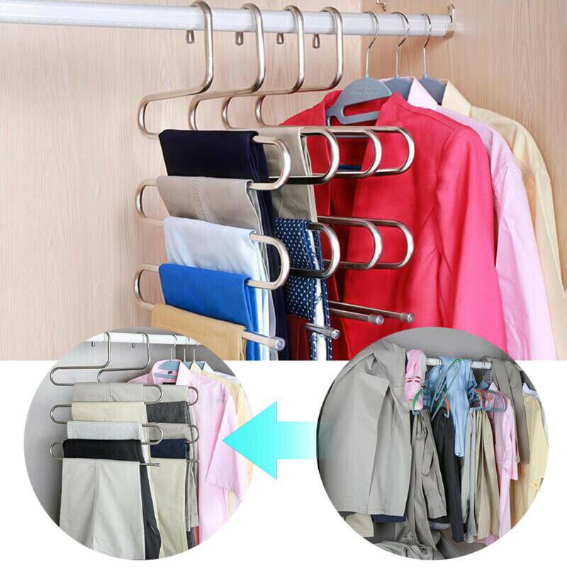 Vijf S-Type Lagen Broek Hanger Hangers Ruimtebesparend Kleding Broek Antislip Closet Organizer Voor Sjaal jeans Kleding Handdoeken