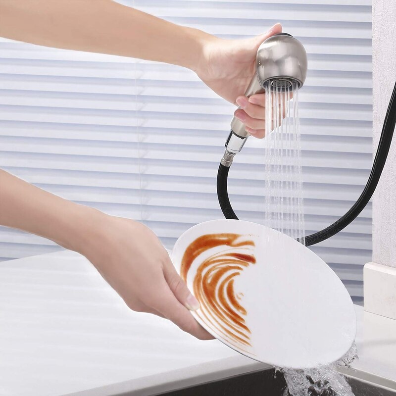 Keukenkraan met uittrekbare kop, vervanging, 2- functies, uittrekbare sproeikop, geborsteld nikkel, ,1 stuks