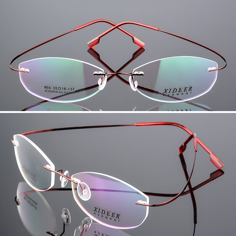 Seemfly titanium legering briller ramme superelastiske kantløse kvinder metal ultralette briller ramme kvindelige beskyttelsesbriller unisex briller: Rød