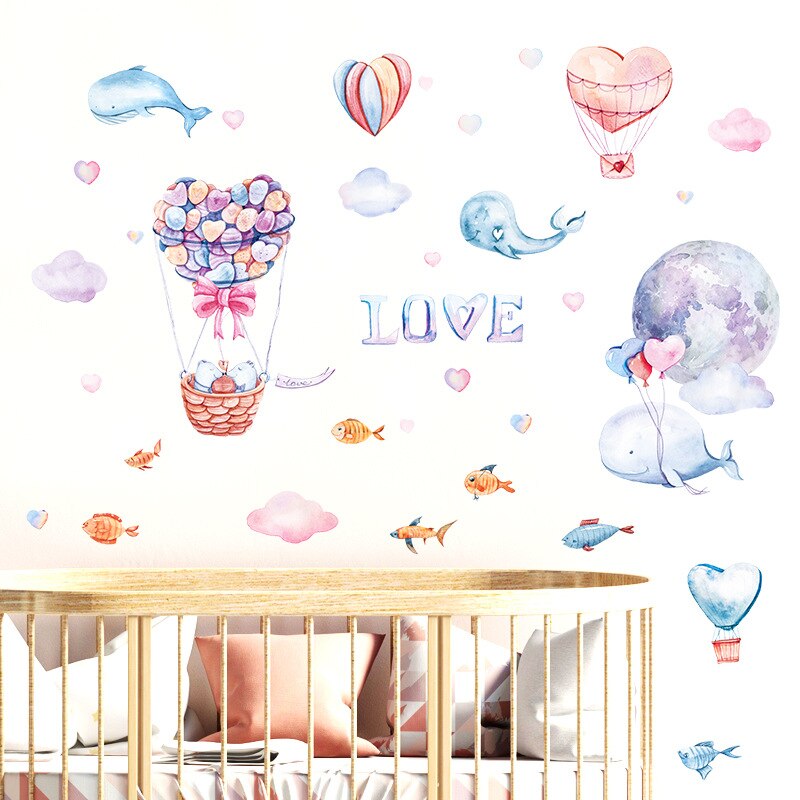 Aquarel Dieren Ballon Muursticker Voor Kinderen Kamers Nursery Cartoon Stickers Voor Muur Kwekerij Kinderen Slaapkamer Home Decor