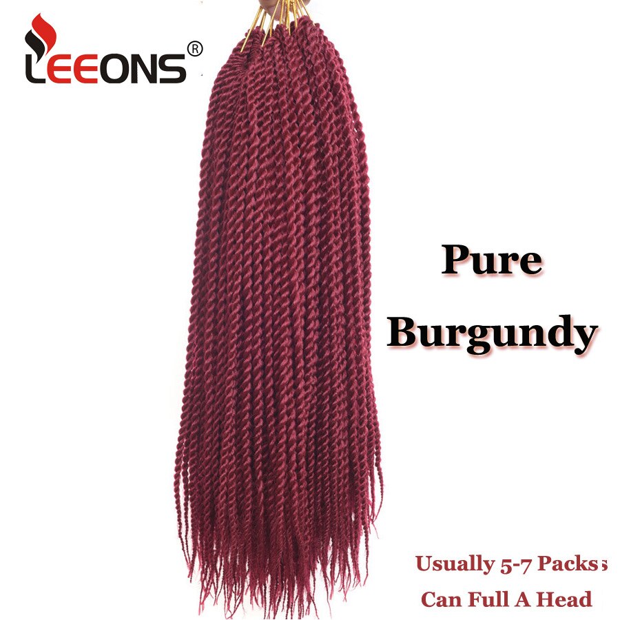 Leeons Small Senegalese Twist Braids 18 inch 30 Roots Synthetic Crochet Hair Extensions Ombre Braiding Hair 15 Colors Available: #Burgundy