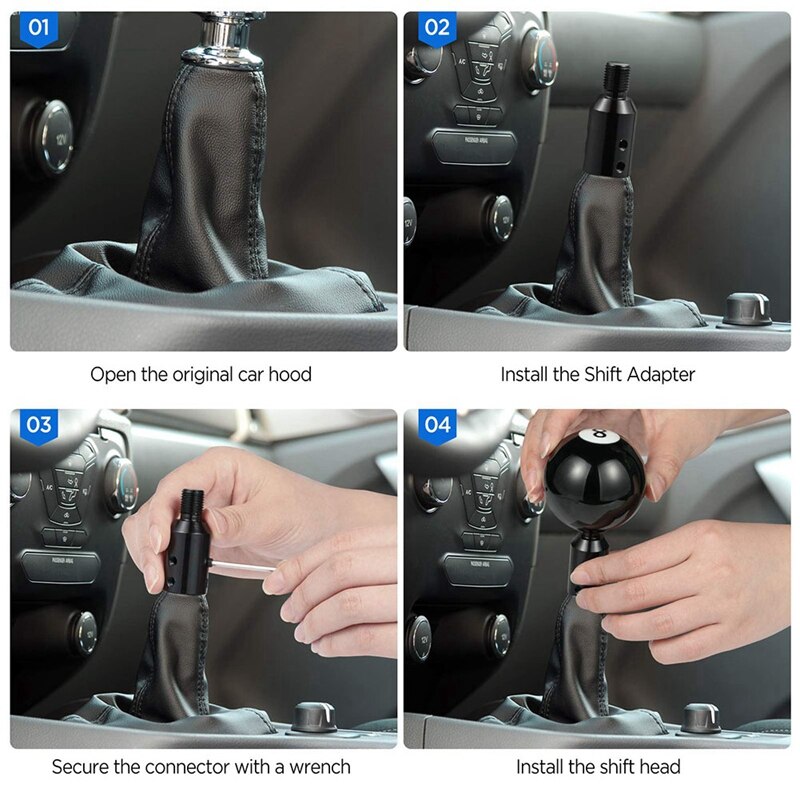 Ball Shift Knob, Billiard Black Round Shifter Knob, Manual Gear Shift Knob with Adapter for Non-Threaded Shift Knob