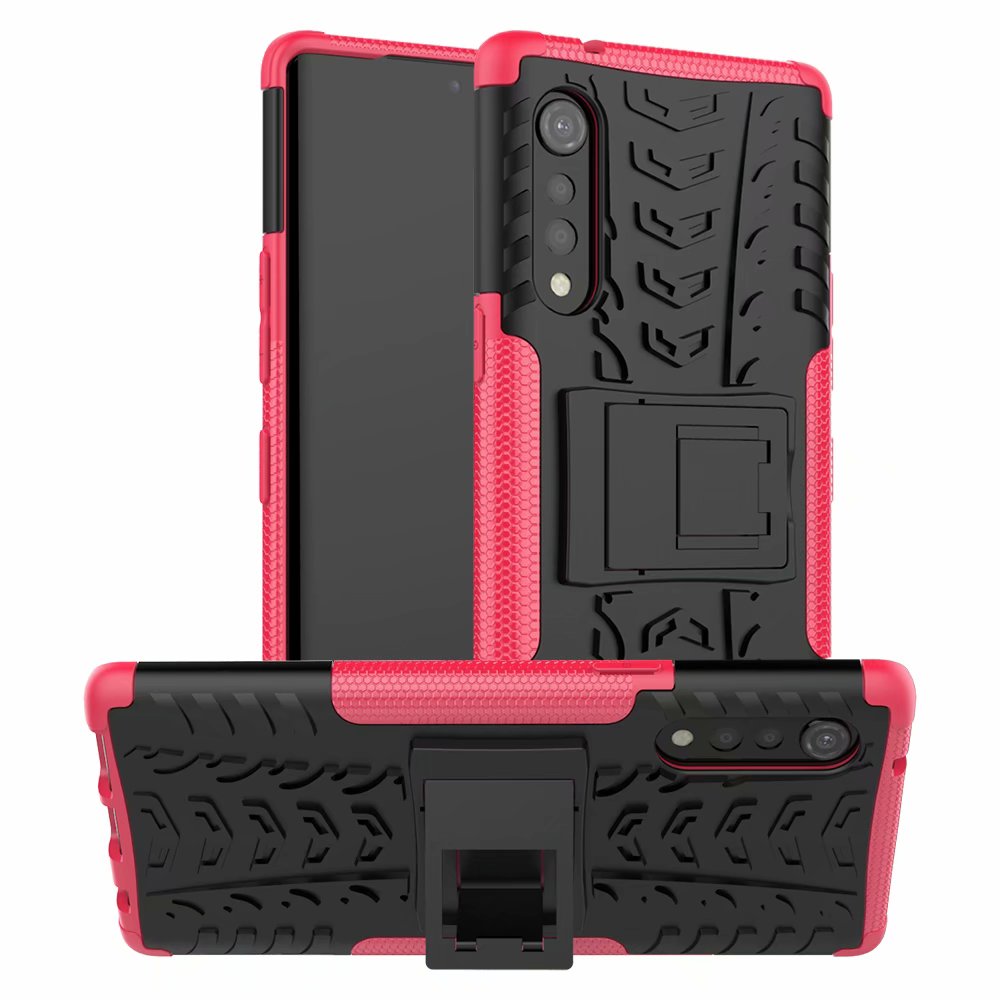 Casos de telefone armadura para lg veludo caso duro + vidro temperado híbrido tpu resistente suporte g9 capa: Rosa / Only Case