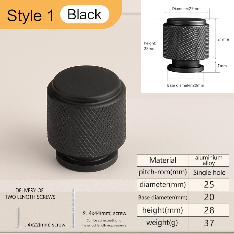 Round Furniture Handles Cupboard Door Cabinet Wardrobe Knob Cupboard Dresser Single Hole Handle Aluminium Alloy: 5XL / black