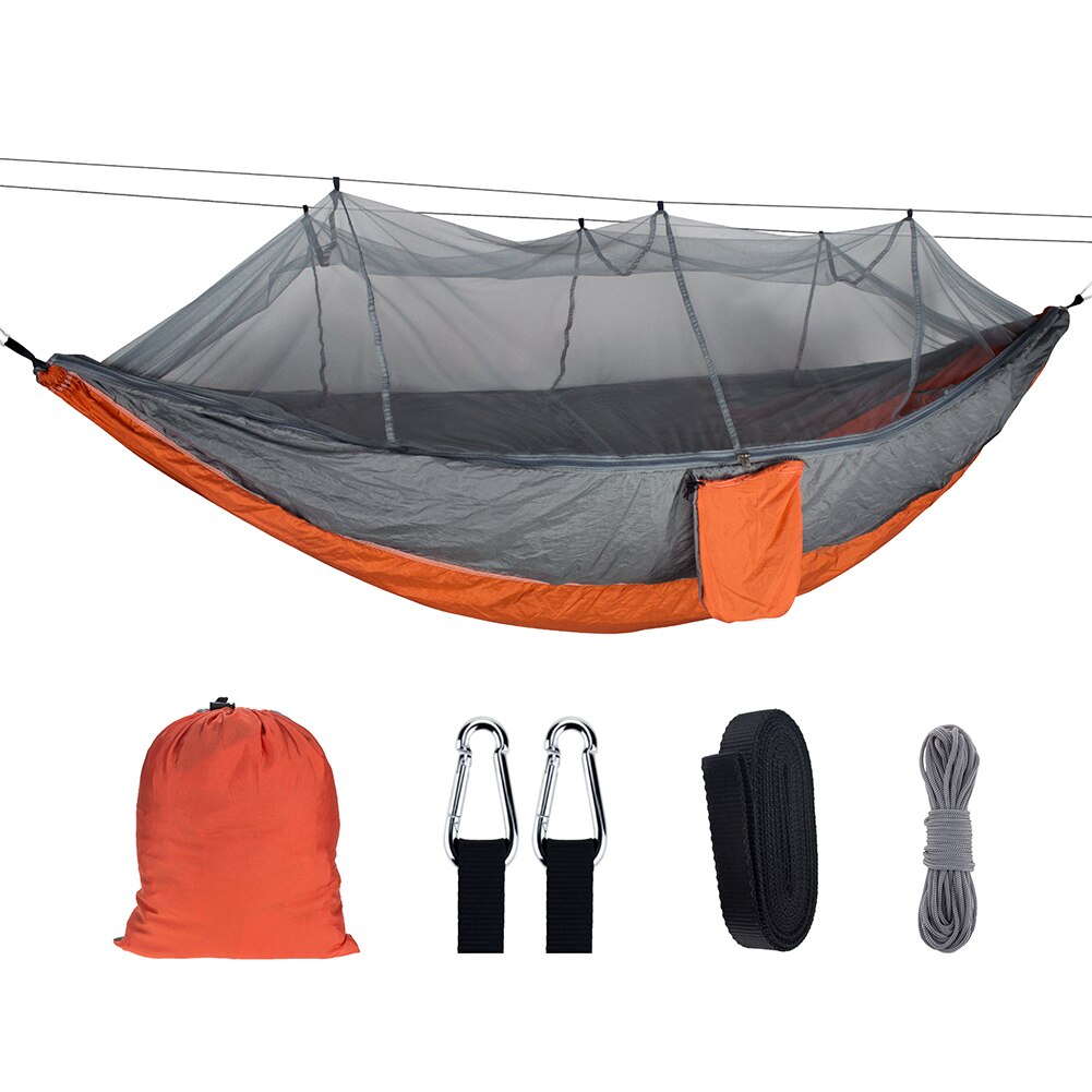 Ultralet rejsehængekøje med integreret myggenet holdbar bærbar hængekøjestol åndbar 210t nylon hængeseng: Orange