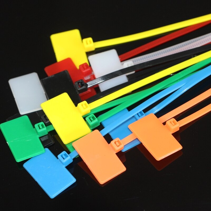 100 stücke 4*150mm Nylon Kabelbinder Schild Etiketten Kunststoff Schleife Krawatten Marker Kabel Schild selbst-Verriegelung krawatten Breite 3mm