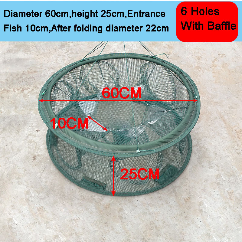 Automatic Fishing Net Trap Cage Foldable Round Shape Fishing Network Shrimp Cast For Crabs Crayfish catcher Dip Fishing Cage: Type A 6 Holes