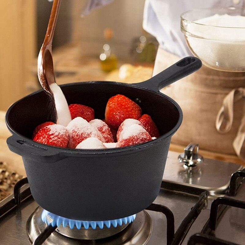 Practical Cast Iron Saucepan, Non-Stick Pan With Lid Cast Iron Deep Pan, Suitable For Induction, Electric And Gas Hobs