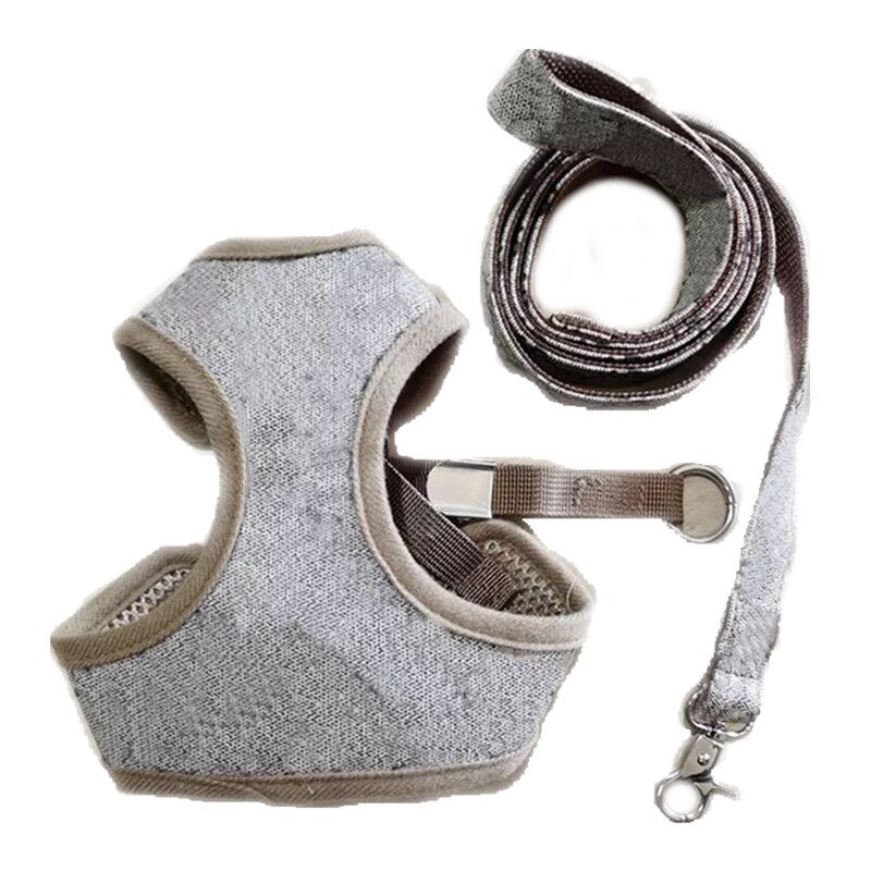 Pet Dog Waistcoat Style Adjustable Leather Leash Harness Set for Small Dogs Outdoor French Bulldog Pomeranian FHL02: Khaki / L