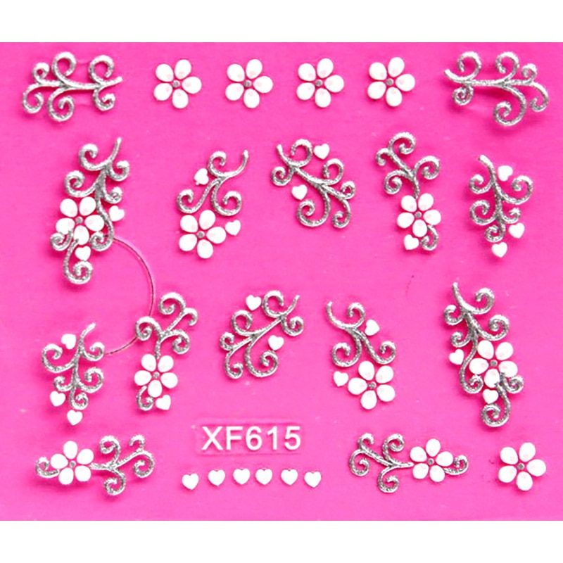 Zoete 3D Witte Bloem Transfer Nails Art Sticker Decals Lady Vrouwen Manicure Gereedschap Nail Wraps Decals XF615