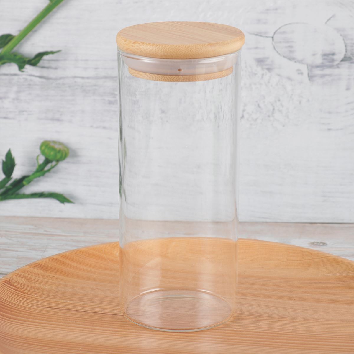 300ml Clear Glass Jar Airtight Food Storage Container Sealed Canister Bamboo Lid Tea Canister Glass Bottle Storage Vessel: green
