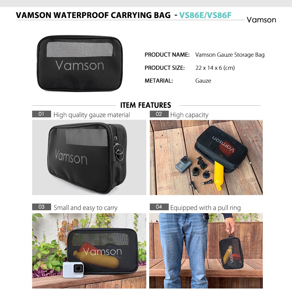 Vamson for Gopro Hero 8 7 6 5 4 Black for Xiaomi Yi 4K Lite for DJI OSMO Action Camera Waterproof Case Bag for SJCAM Eken VS86