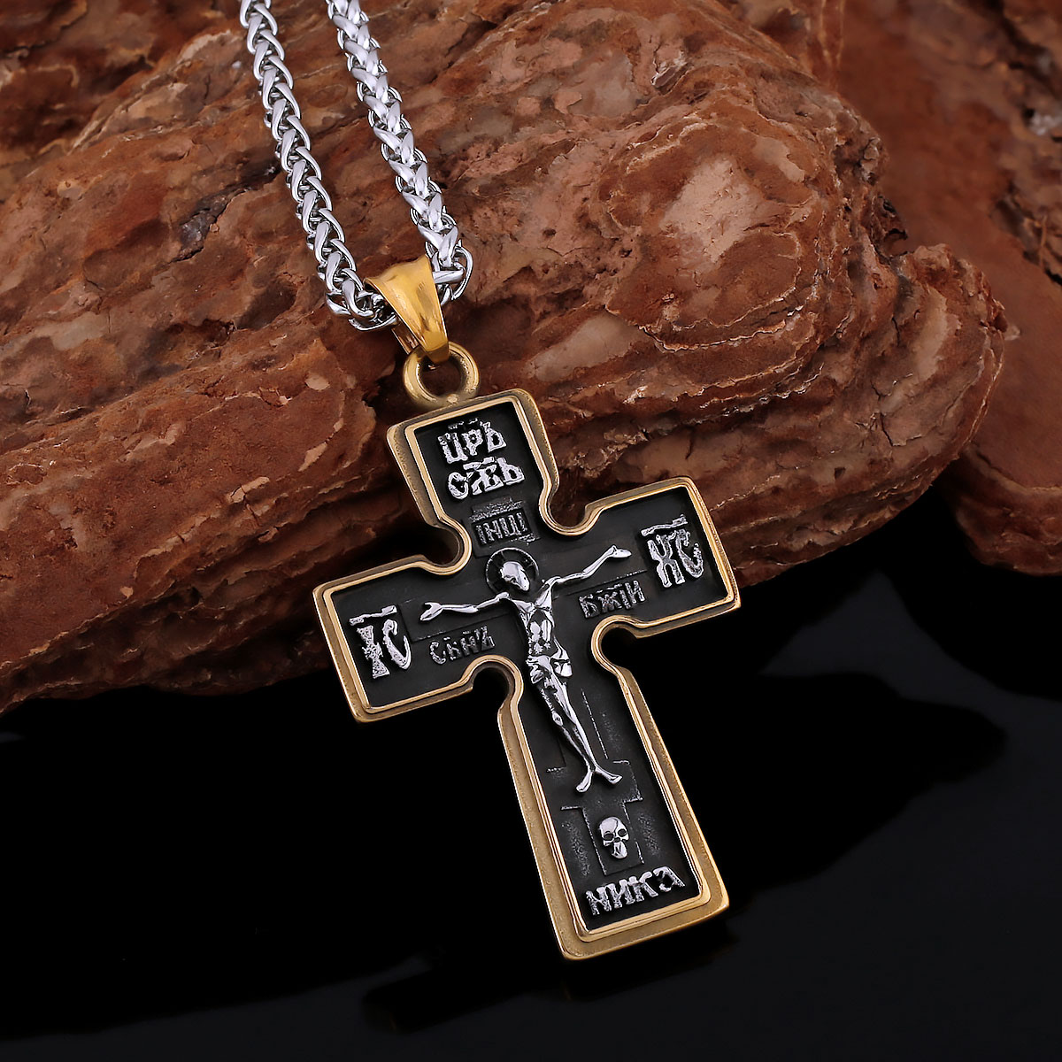 Vintage roestvrijstalen religieuze kruisketting mannen vrouwen christelijke Jezus hanger gemengde gouden kleur ketting sieraden cadeau: 60cm / Platinum Plated
