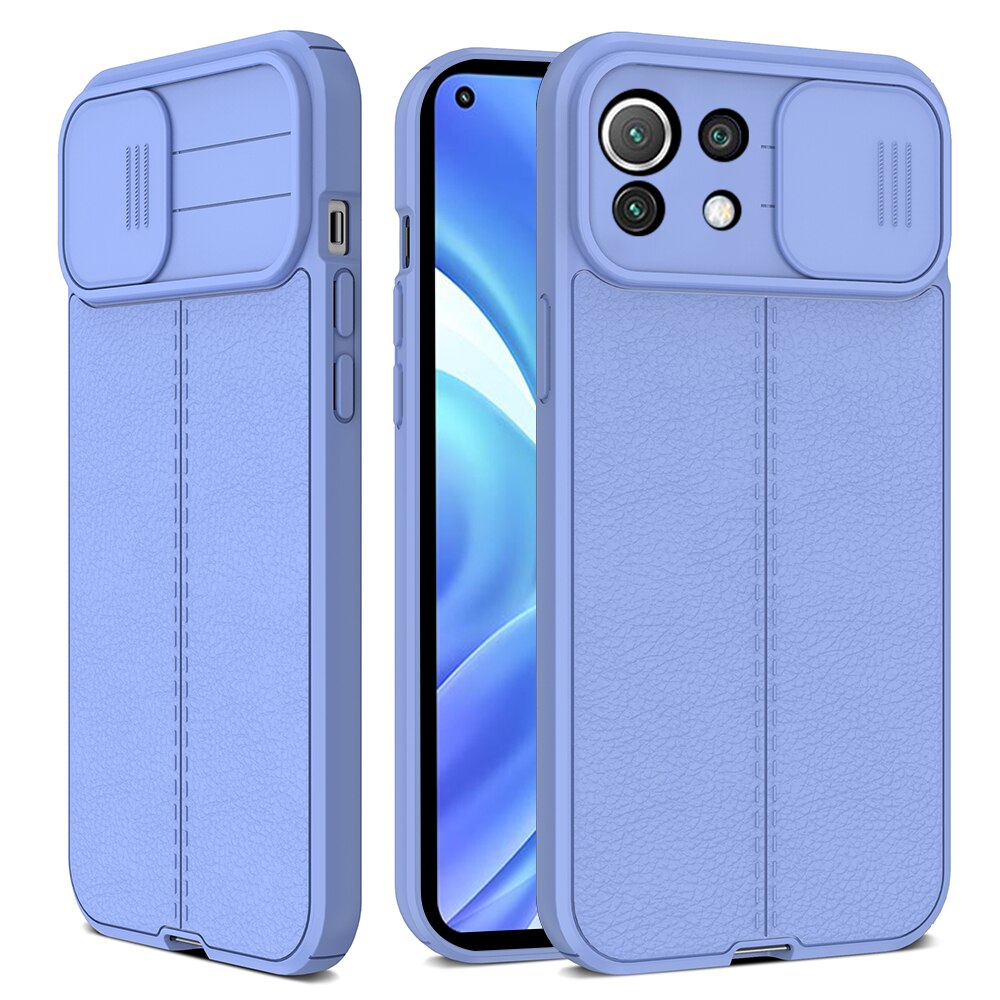 Lychee Pattern PU Leather Back Cover For Xiaomi Mi 11 Lite 5G NE Push Camera Protect Case Xiomi Mi11 Light 11Lite Silicone Cover: For Mi 11 Lite 5G NE / Purple-04