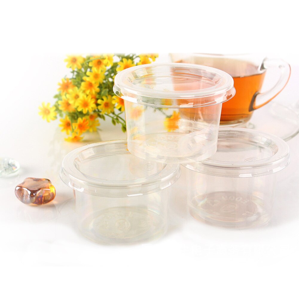 100Pcs 1Oz Wegwerp Portie Cups Clear Gedeelte Container Met Deksels Voor Jelly Yoghurt Mousses