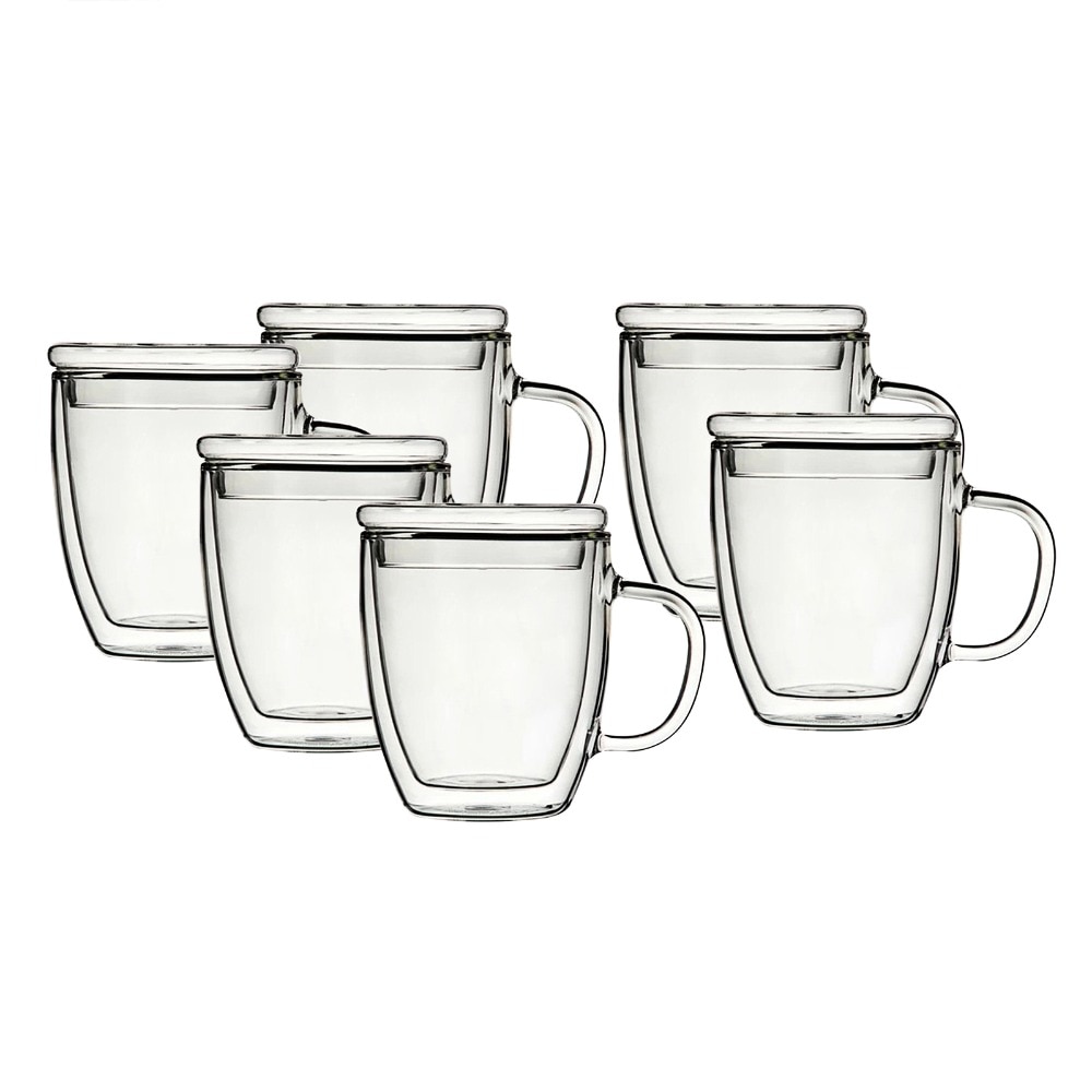 350ml Heat-resistant Mugs Handmade Healthy Coffee Mugs Double Wall Cups Glass Mugs Thermal Insulated with Glass Lid