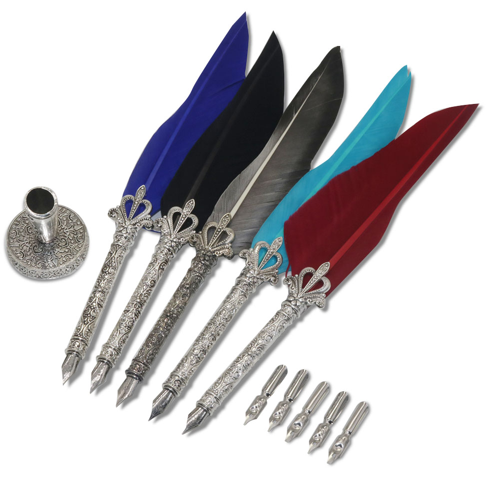 Baspenna med 5 spetsar engelsk kalligrafi fjäderpenna skrivbläckset med 5 spetsar bröllopspenna med fjäderpenna reservoarpenna