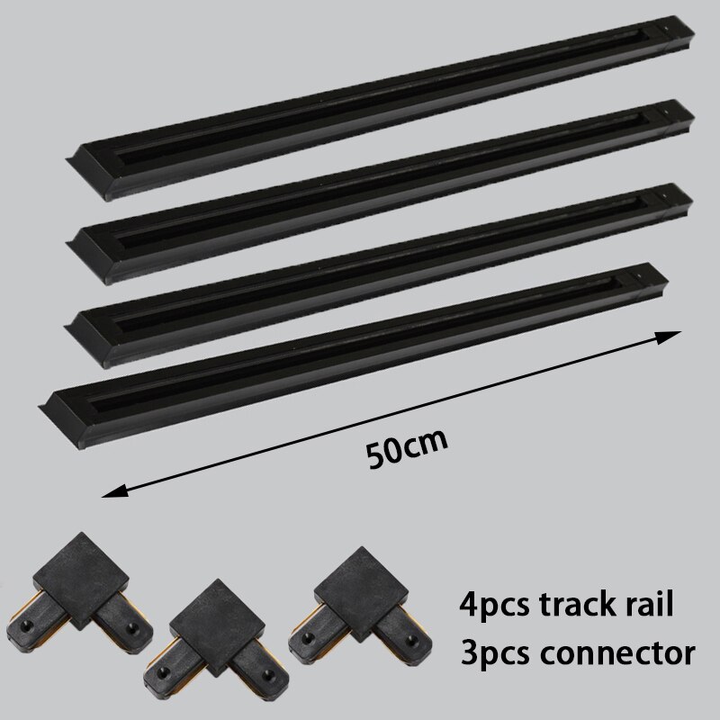 Black/white 0.5M 1M Led Track Rail 220V Aluminum Led Track Light Rails Straight/L Shape Connectors for Track Rail Spotlight: 4pcs 0.5m track3